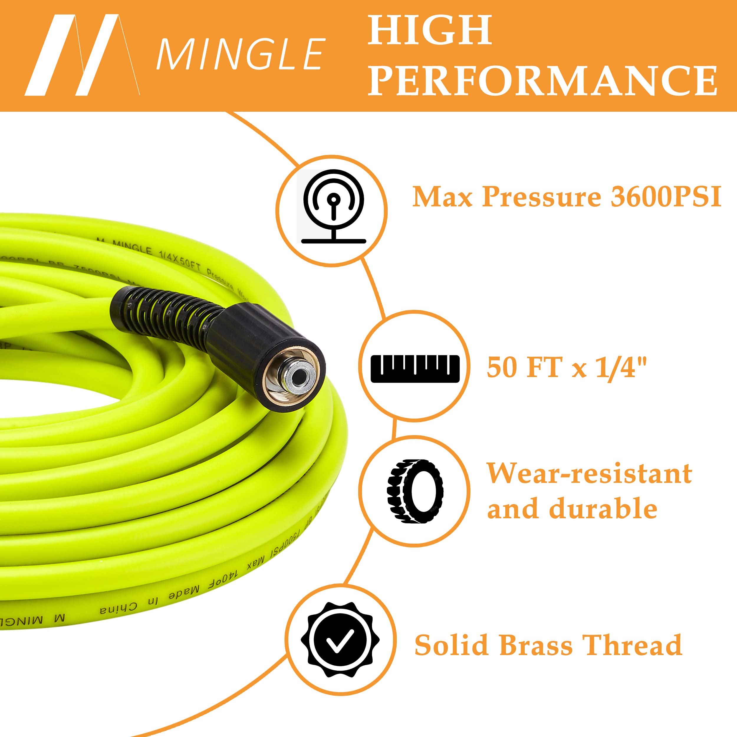 M MINGLE Pressure Washer Hose 50 FT with M22 14mm fittings