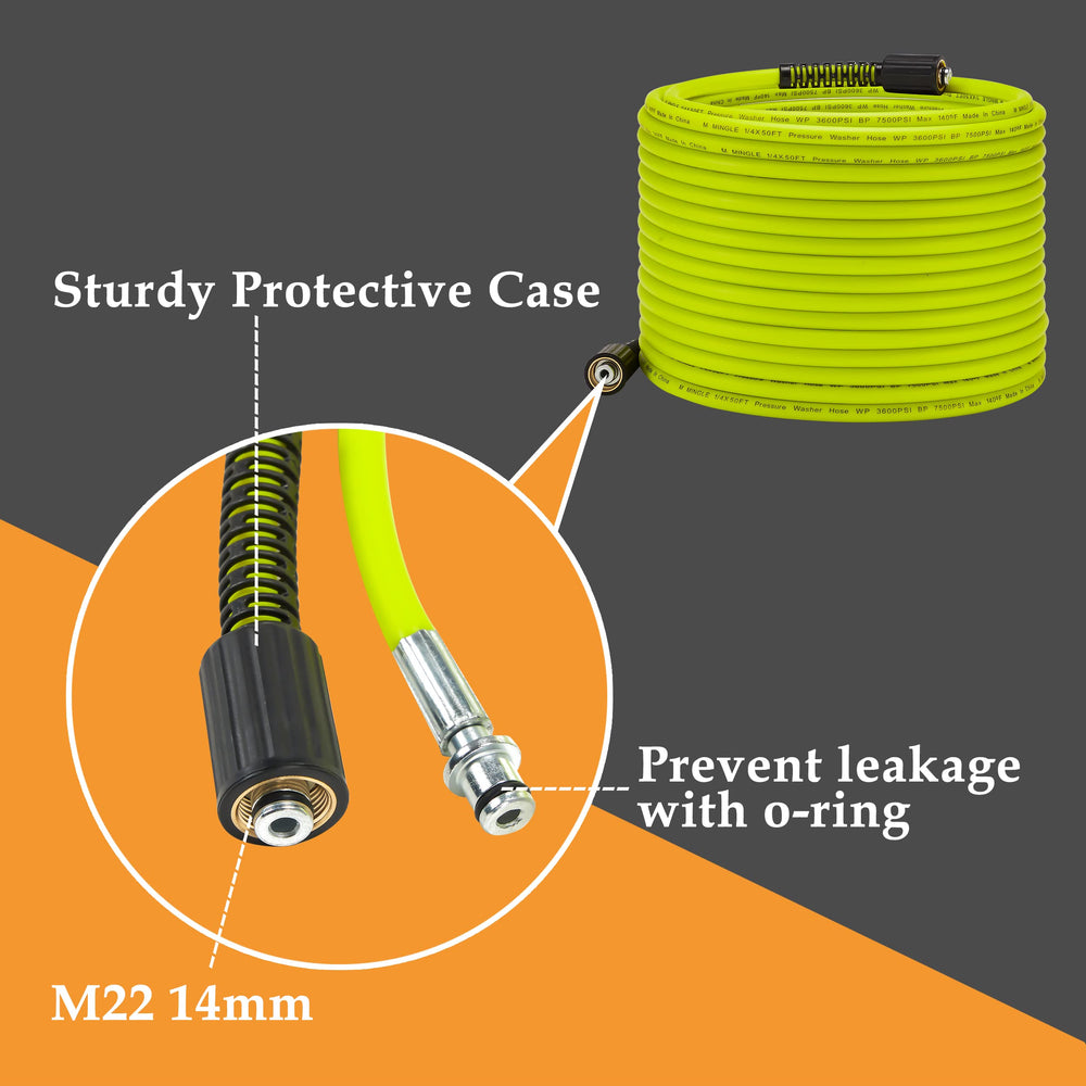 M MINGLE Pressure Washer Hose attached to a pressure washer