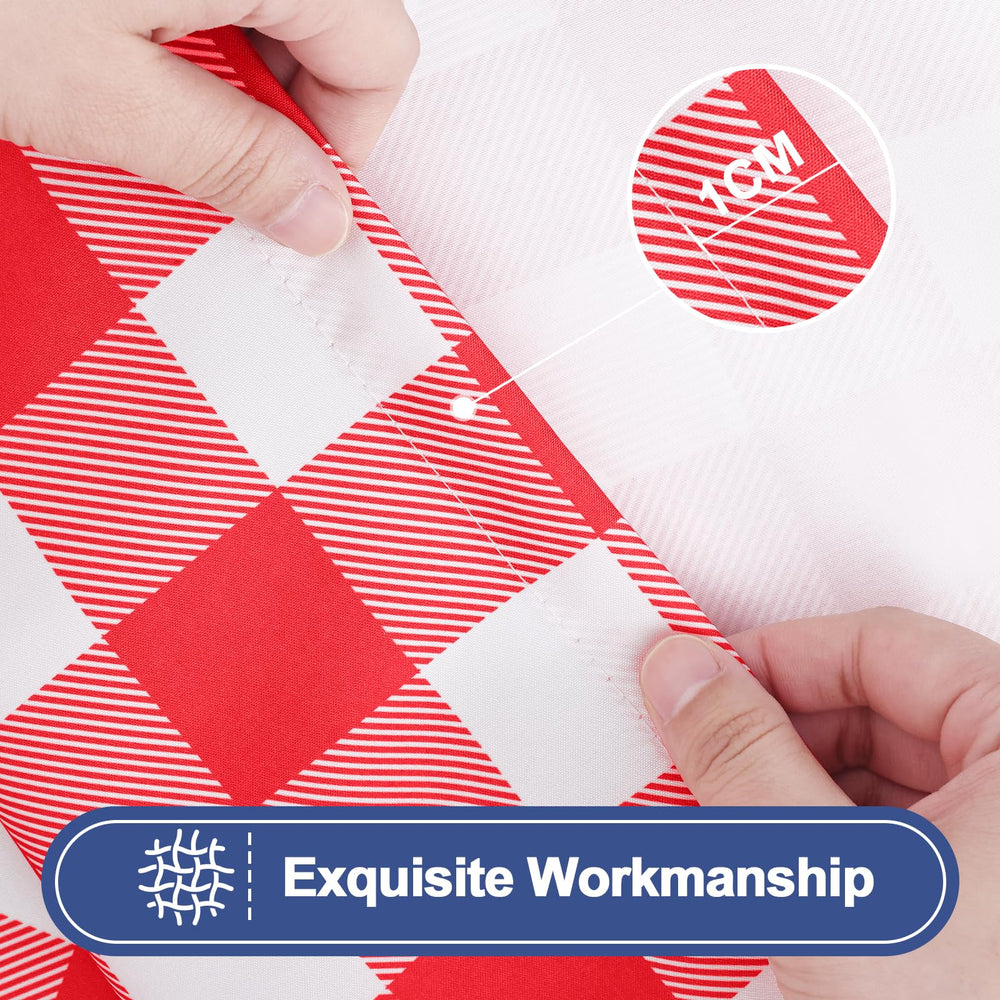 Machine washable Smiry picnic table cover, showing waterproof feature