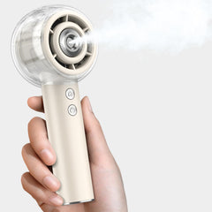 MACMORE Misting Portable Handheld Fan in white with water bottle
