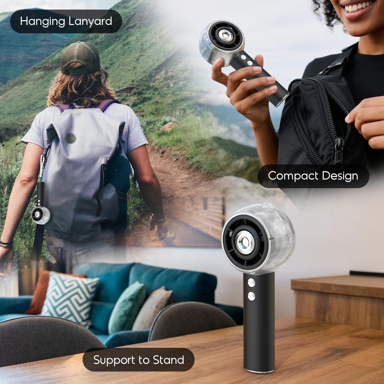 MACMORE portable fan in a beach setting