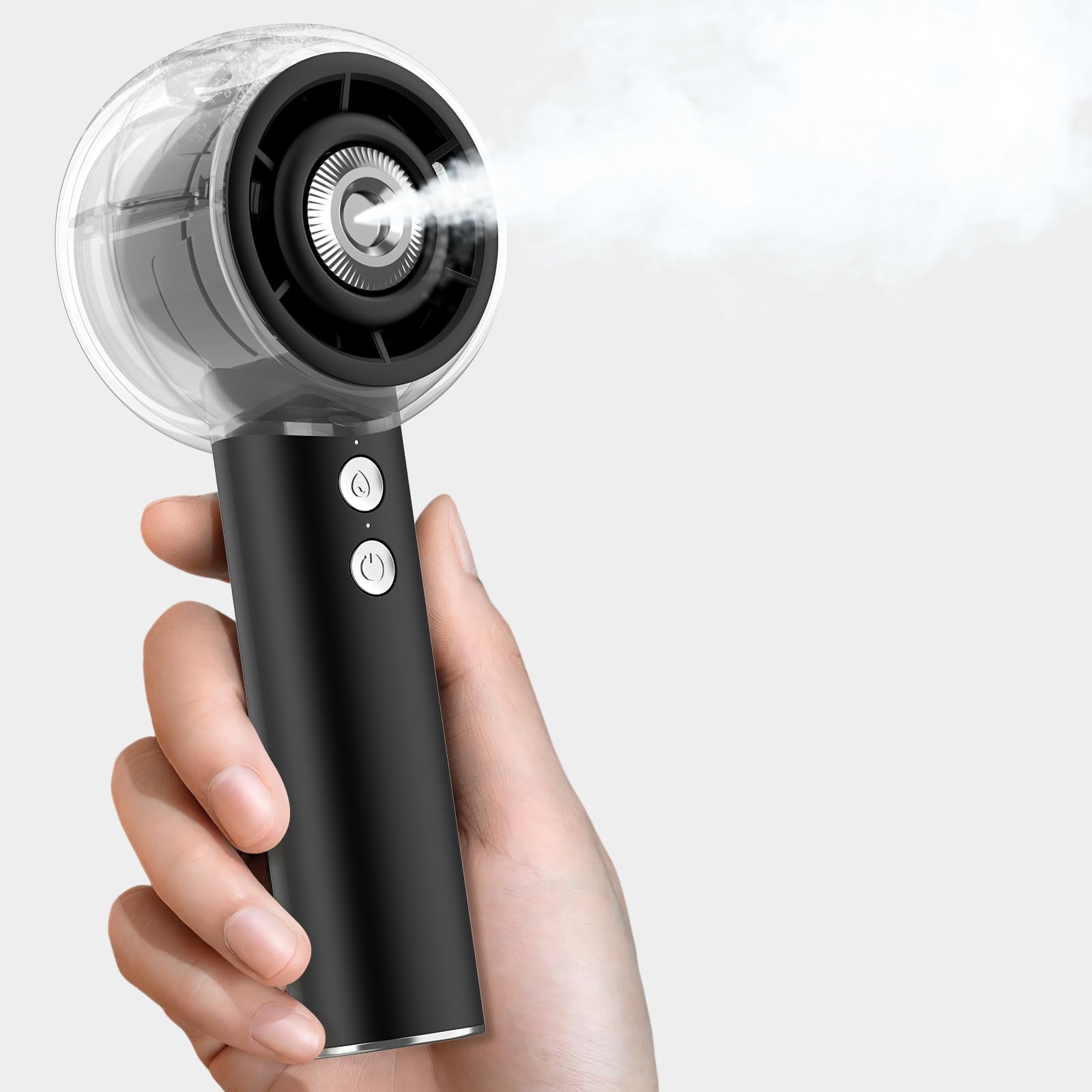 MACMORE portable misting fan front view with black finish