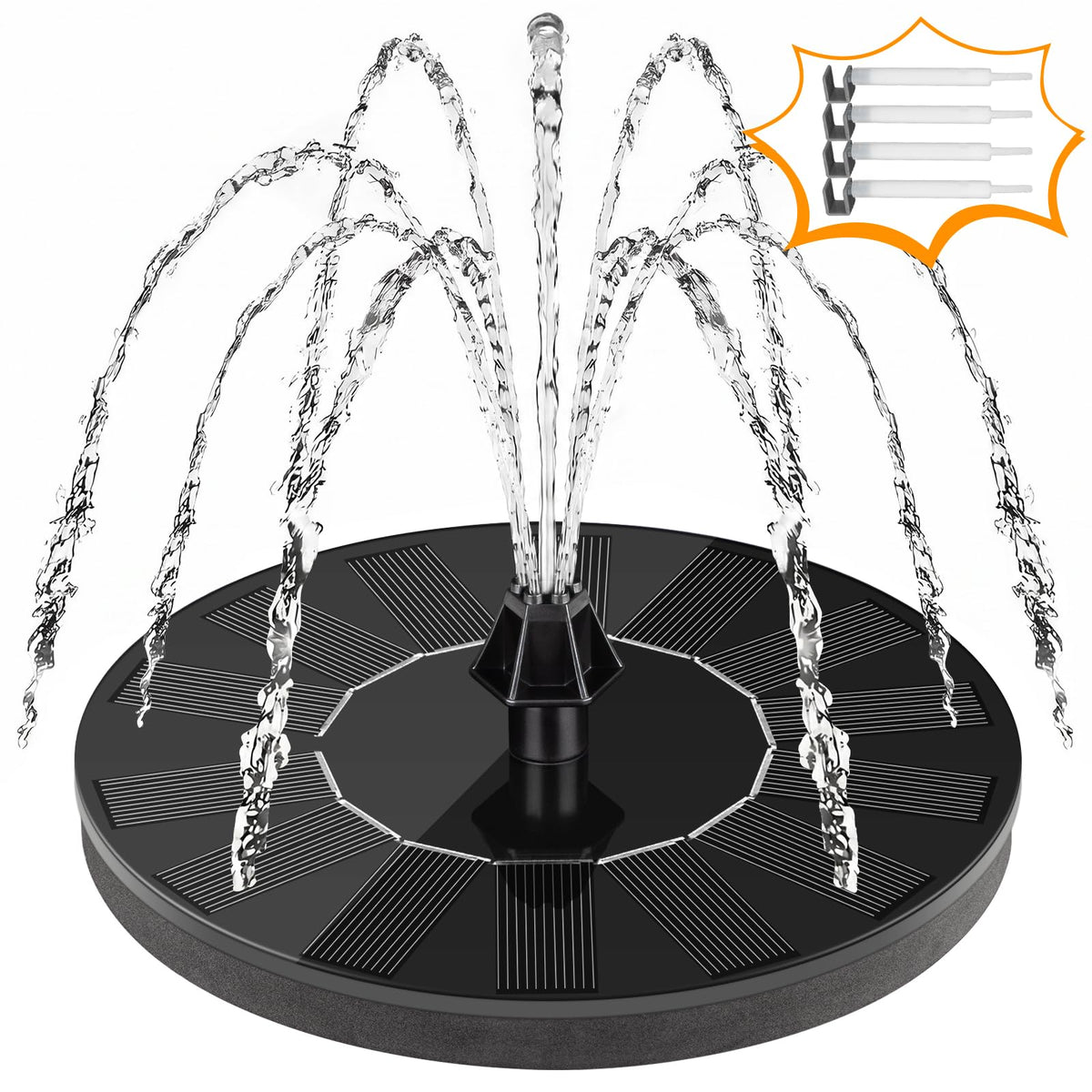 Mademax Solar Bird Bath Fountain Pump black model top view