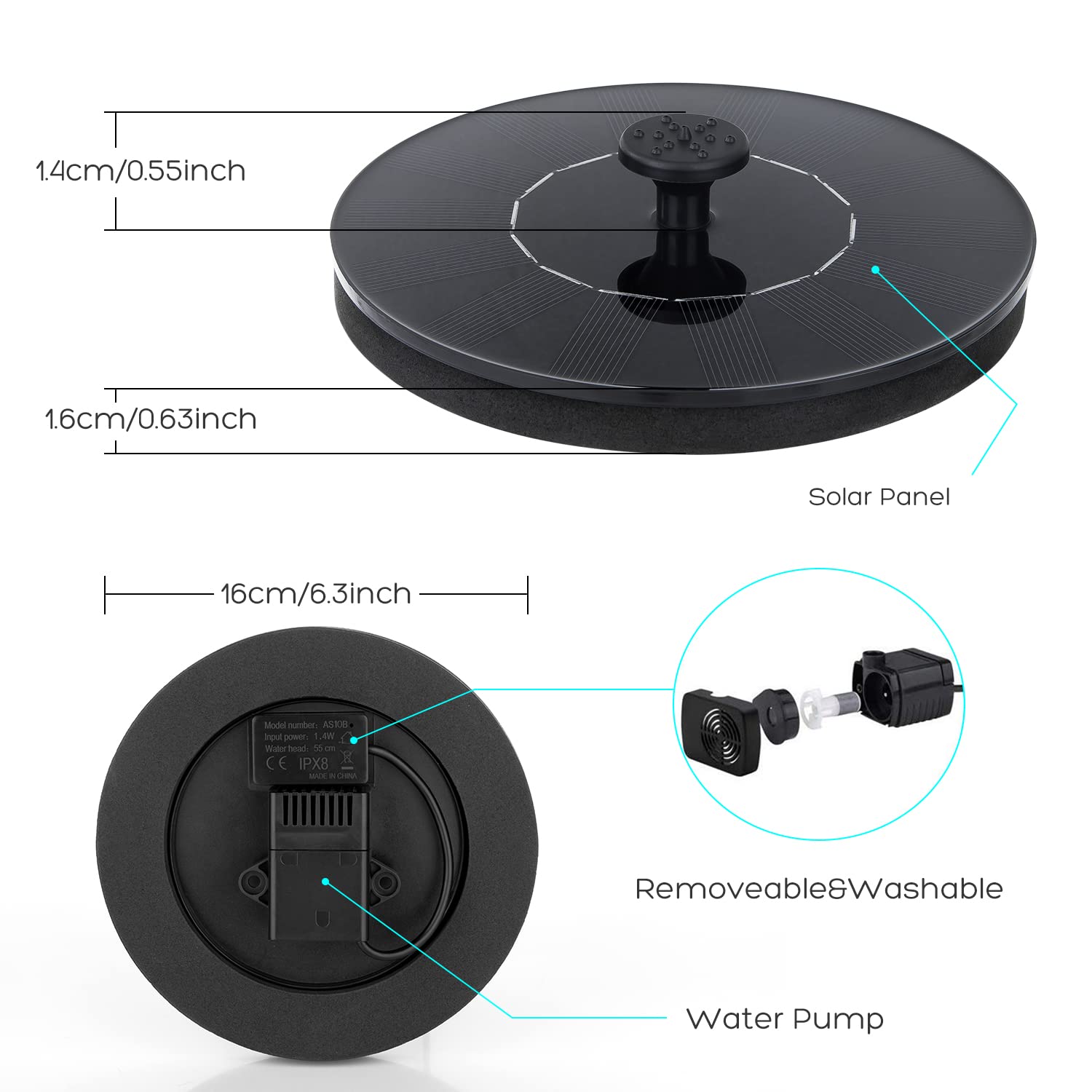 Mademax Solar Fountain in a small pond