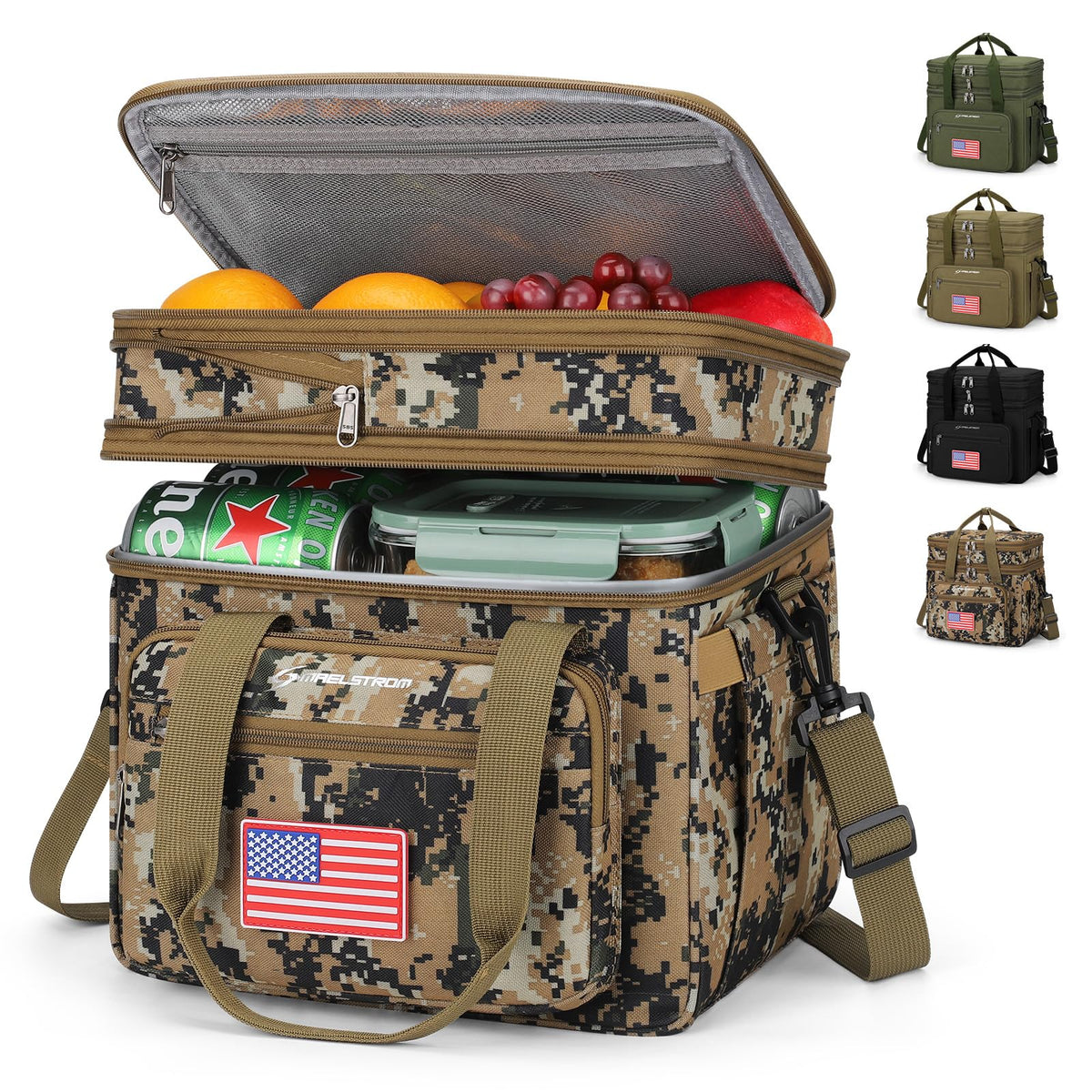 Maelstrom 23L Insulated Lunch Box front view in camouflage