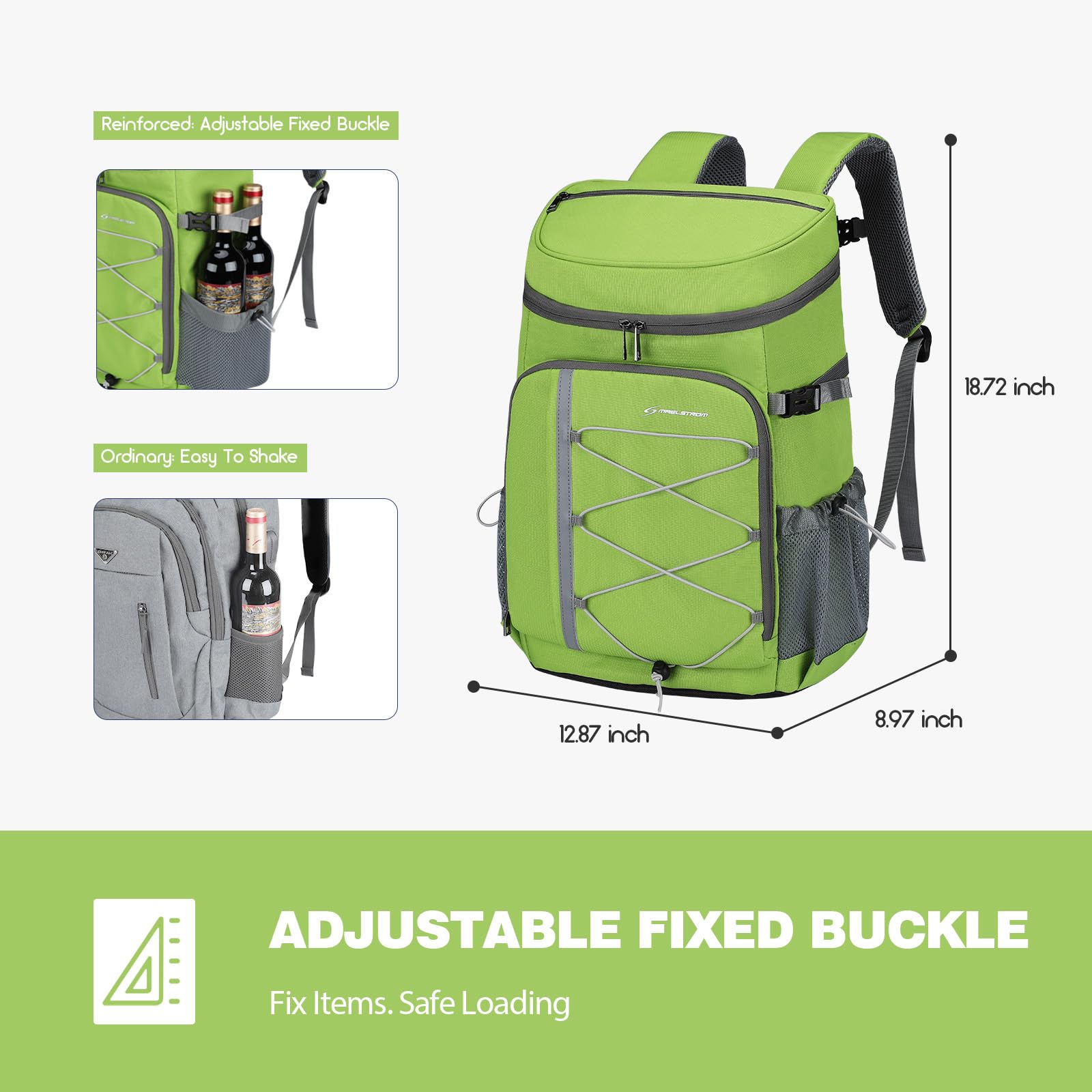 Maelstrom cooler backpack with bottle opener on shoulder strap