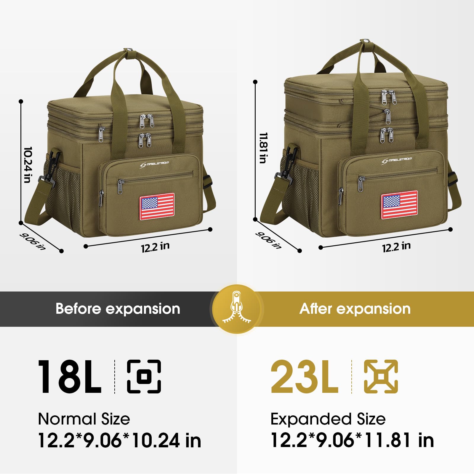 Maelstrom lunch box expandable top compartment open