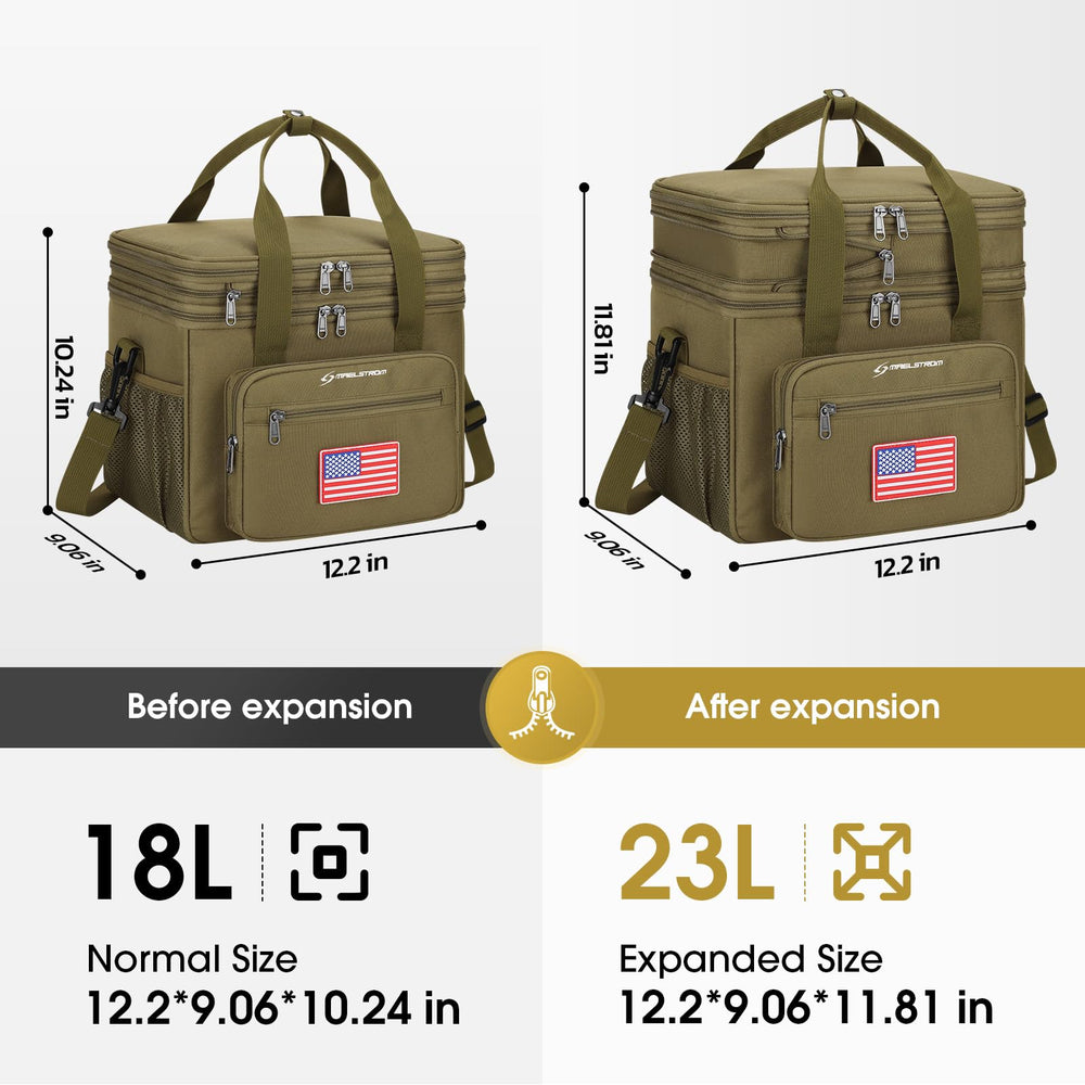 Maelstrom lunch box expandable top compartment open
