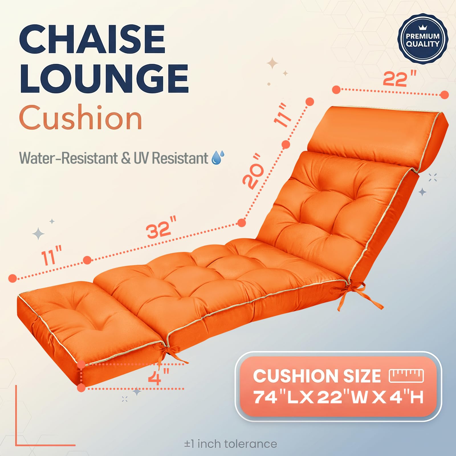 MAGIC ELEPHANT Chaise Lounge Cushion Orange with ties