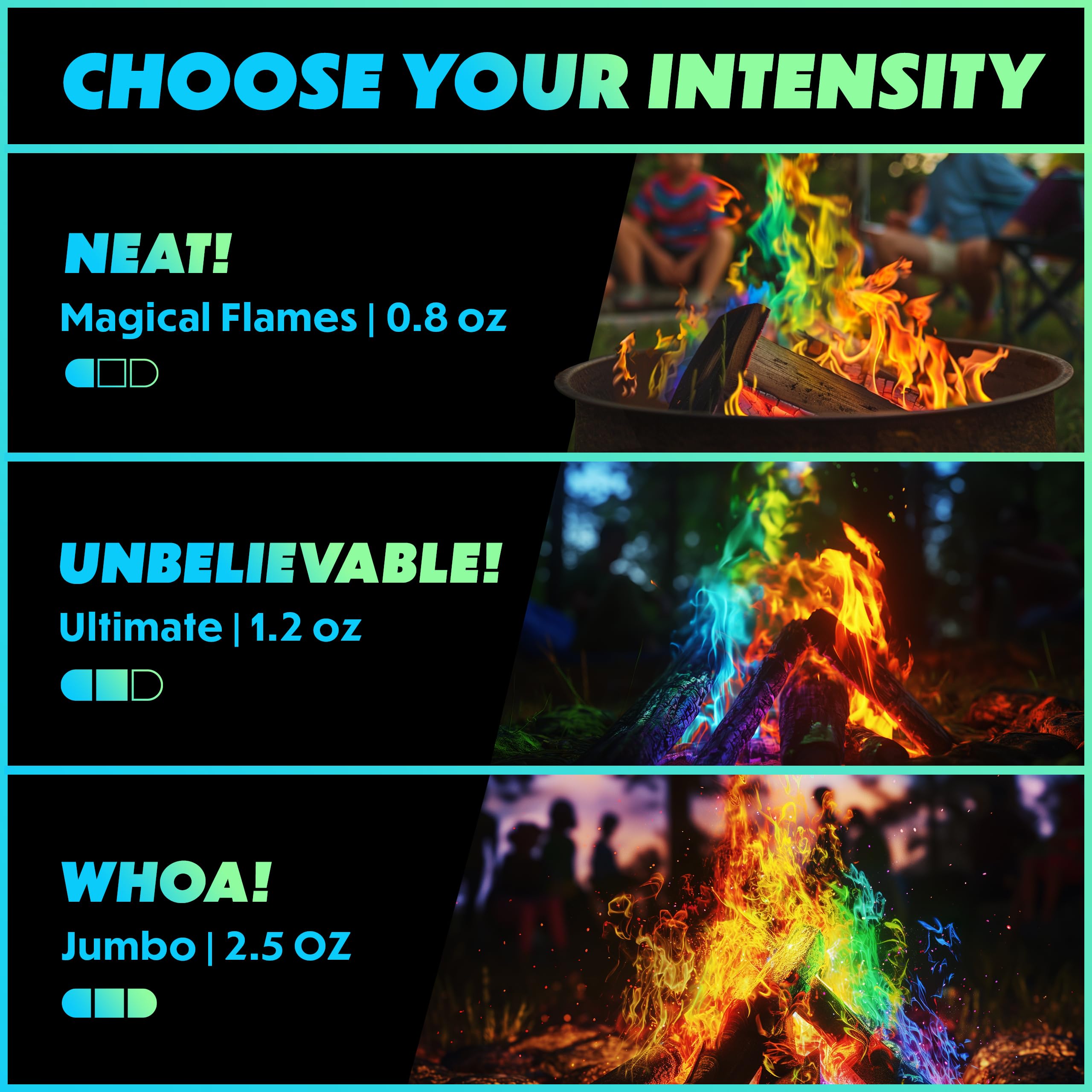 Magical Flames Fire Color Packets with traditional fire pit setup