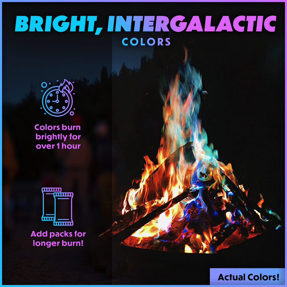 Magical Flames packets displayed with a campfire