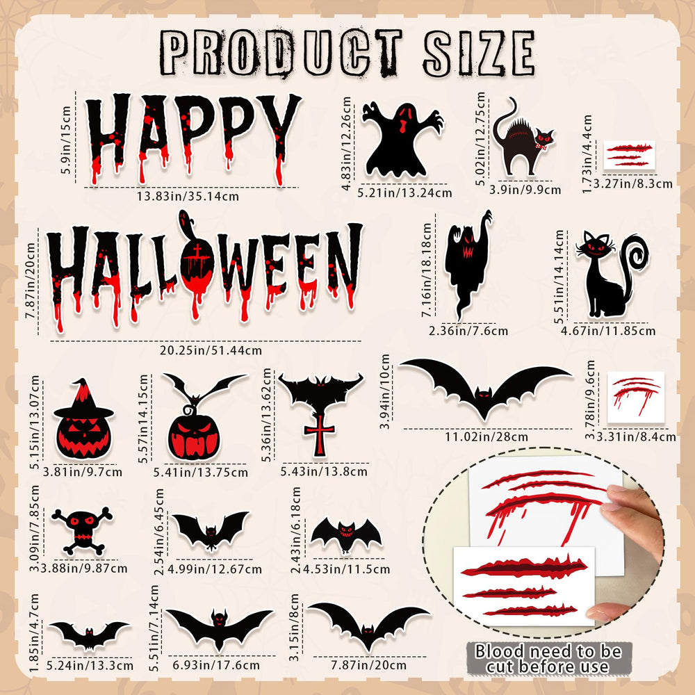 Magnetic Halloween decorations displayed on a garage door