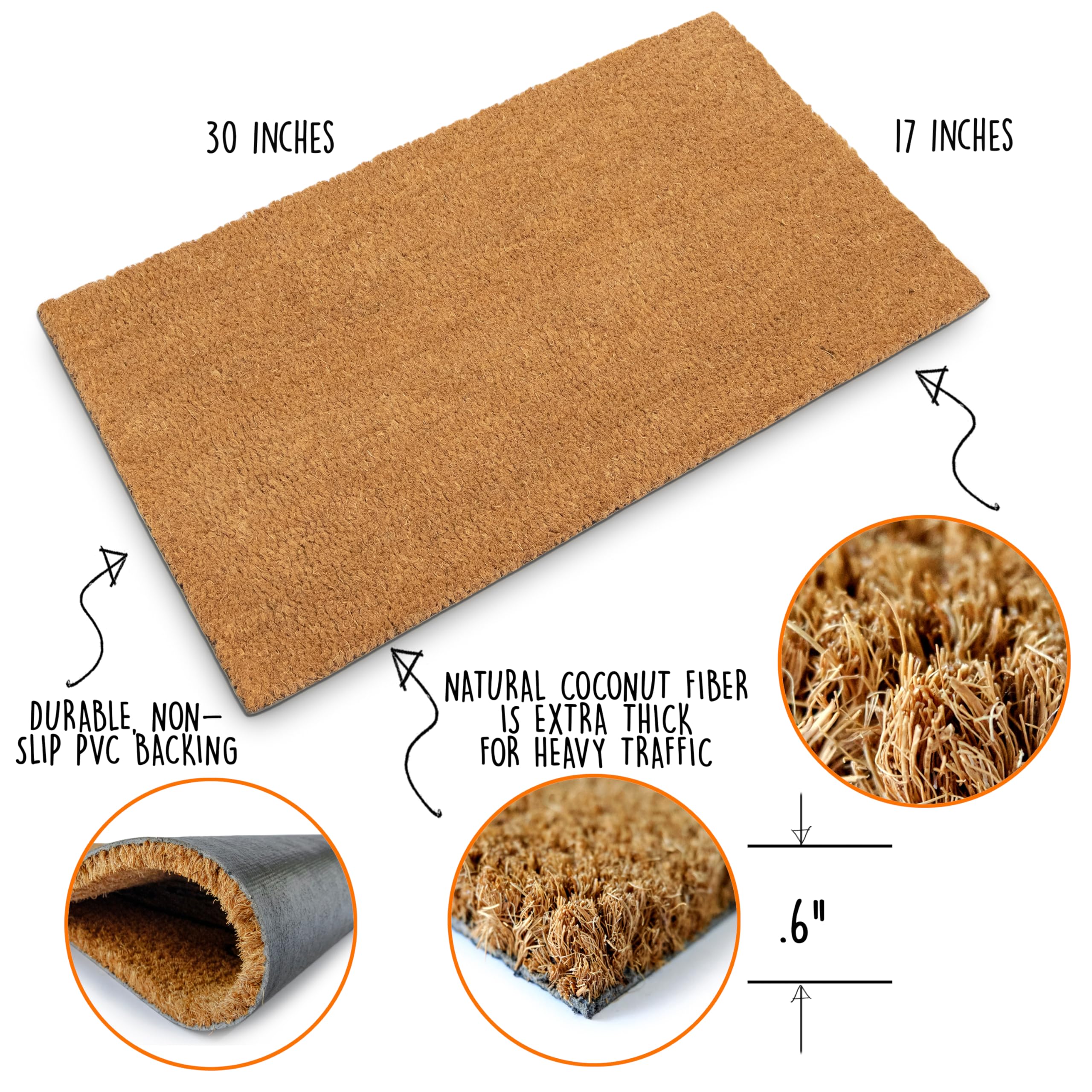 MAINEVENT blank doormat coir 30x17 inch showing non-slip backing