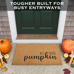 MAINEVENT Hey There Pumpkin Door Mat placed at a porch entrance
