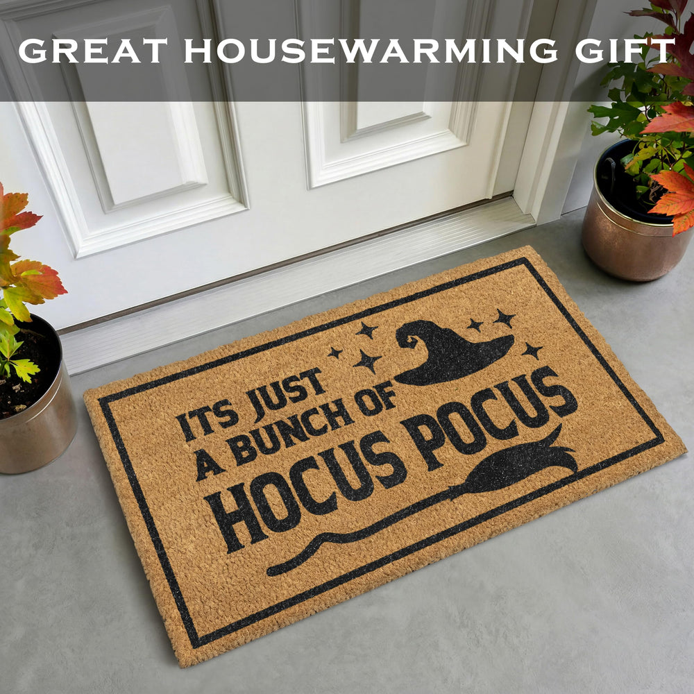MAINEVENT Hocus Pocus Door Mat displayed with other Halloween decor