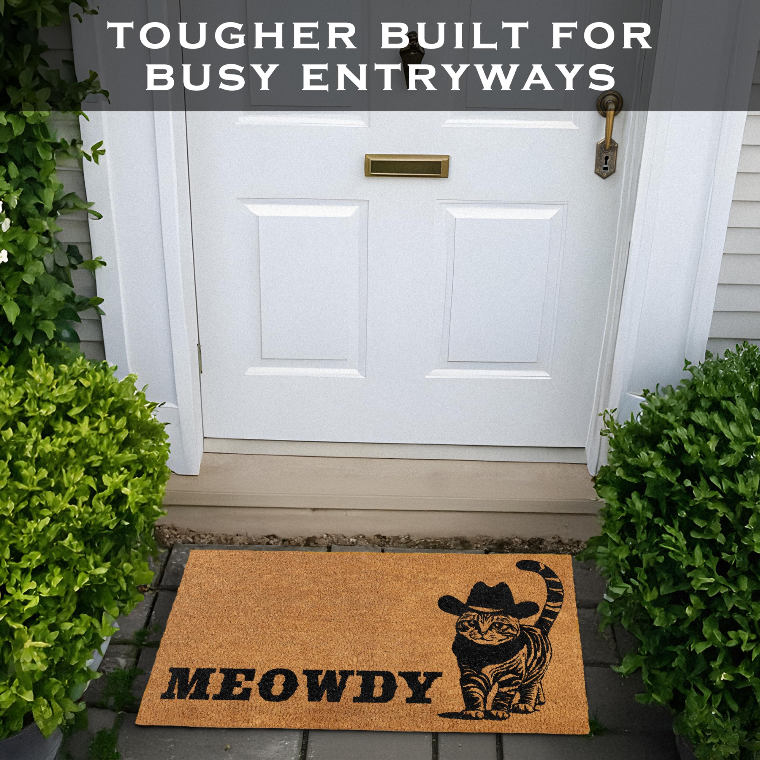 MAINEVENT Meowdy Doormat displayed on a porch setting