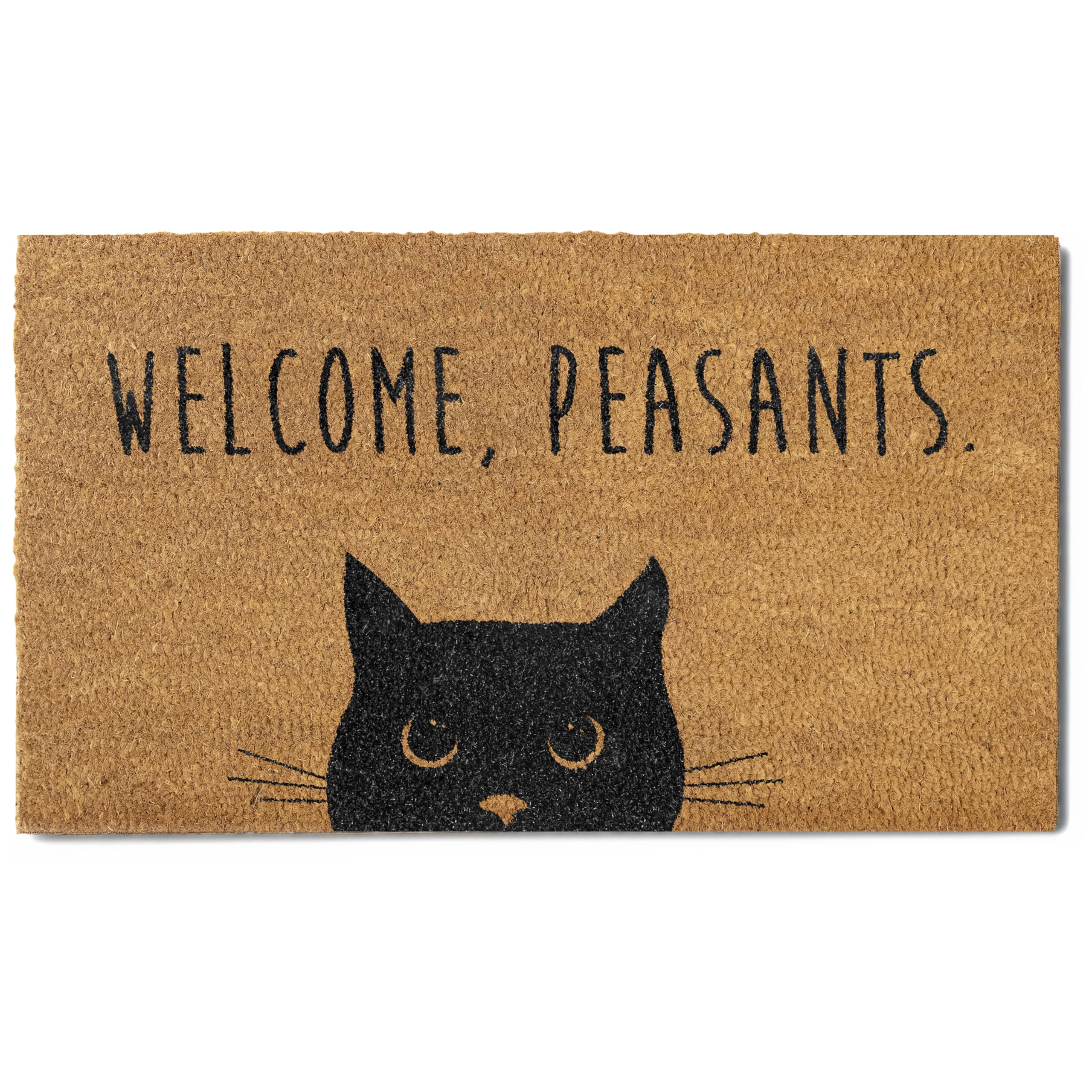 MAINEVENT Welcome Peasants Black Cat Doormat front view