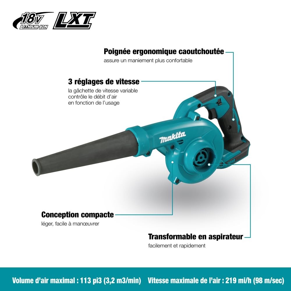 Makita DUB185Z Leaf Blower in use, cleaning leaves
