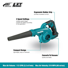 Makita DUB185Z Leaf Blower with variable speed control