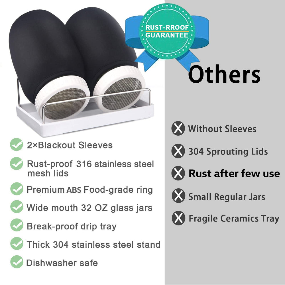 Malastar sprouting kit includes stainless steel stand and drip tray