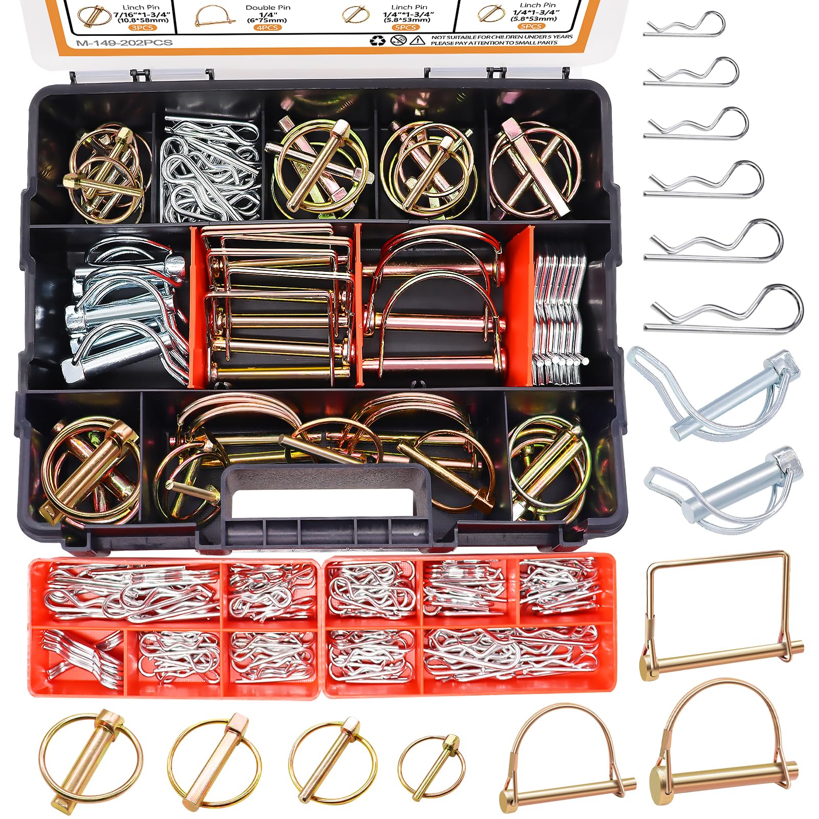 mankk 202PCS Heavy Duty Hitch Pin Clip Assortment Kit front view