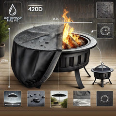 maobutte Round Fire Pit Cover 36 Inch with tightening rope