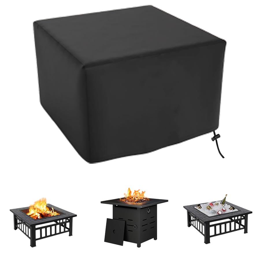 maobutte Square Fire Pit Cover front view with waterproof fabric