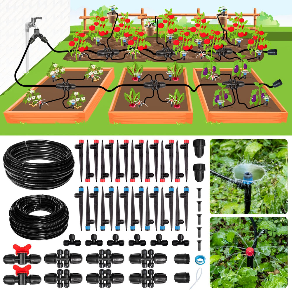Maotong 240FT Drip Irrigation System Kit with black tubing and accessories