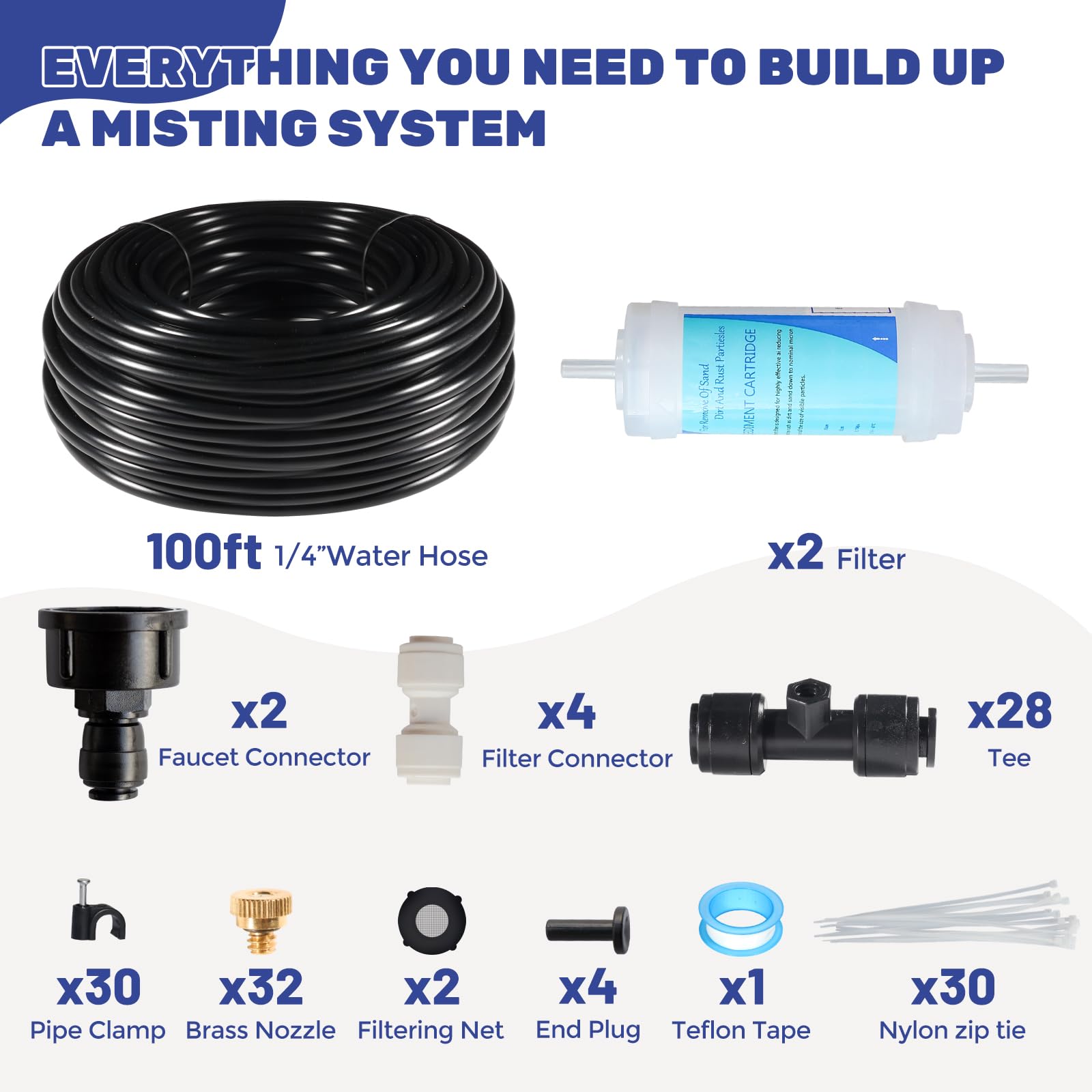 Maotong misting system components including tubing and nozzles