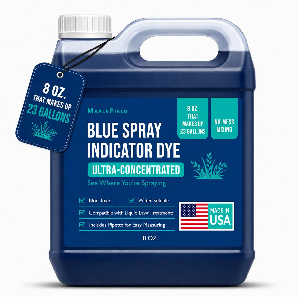 Maplefield Blue Spray Indicator Dye 8 oz bottle front view