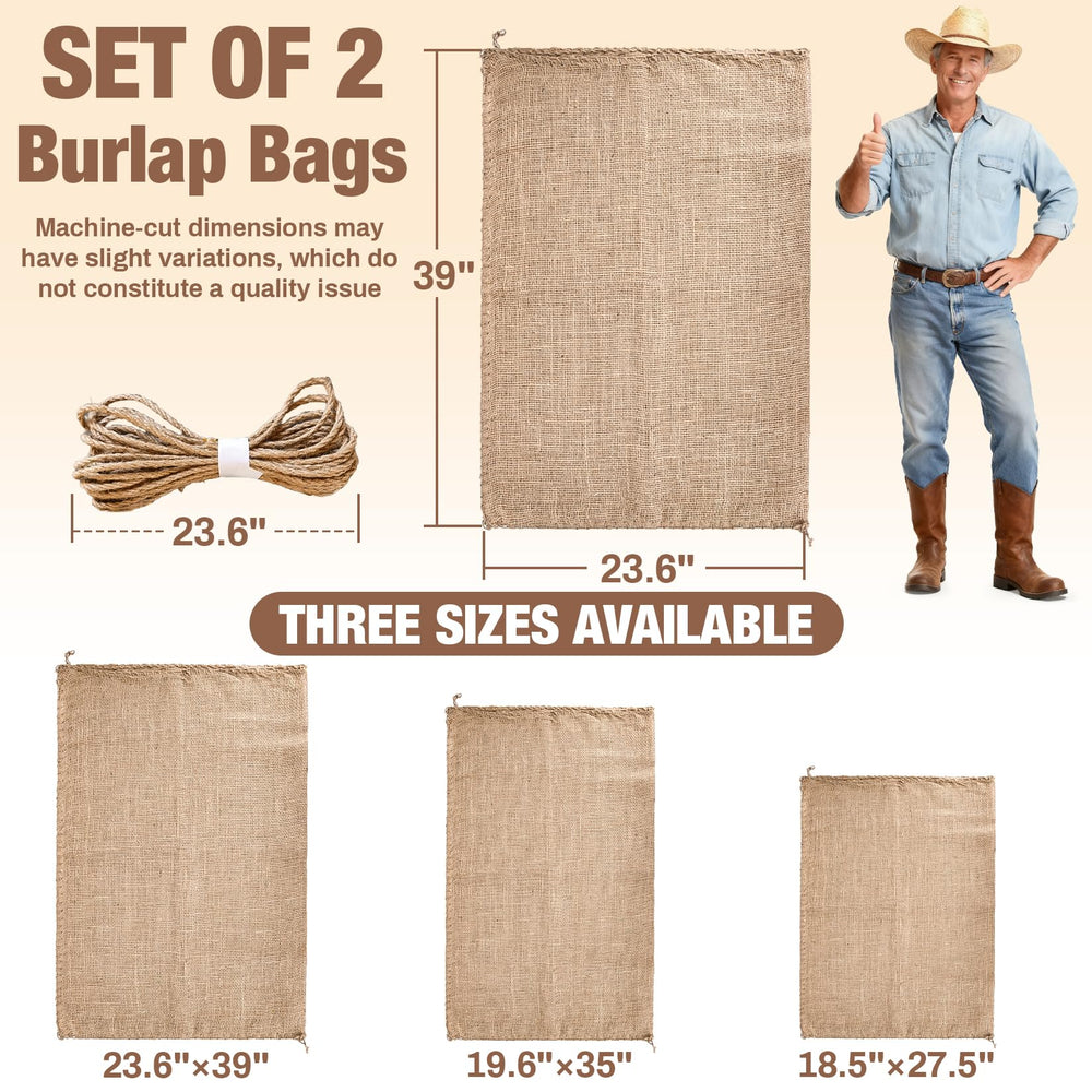 MAQIHAN burlap bag filled with potatoes, showcasing size and durability