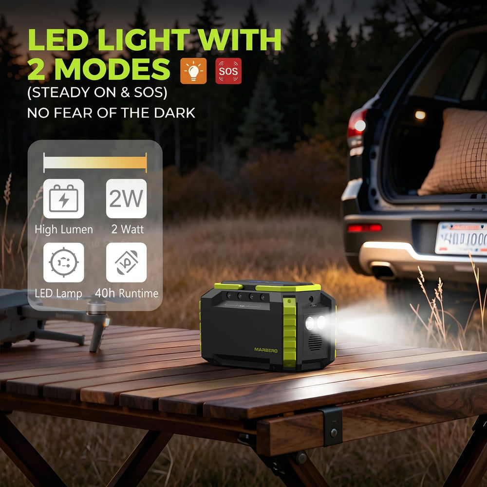 MARBERO Portable Power Station 150Wh Green in a camping setting