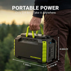 MARBERO Portable Power Station 150Wh Green side view with ports