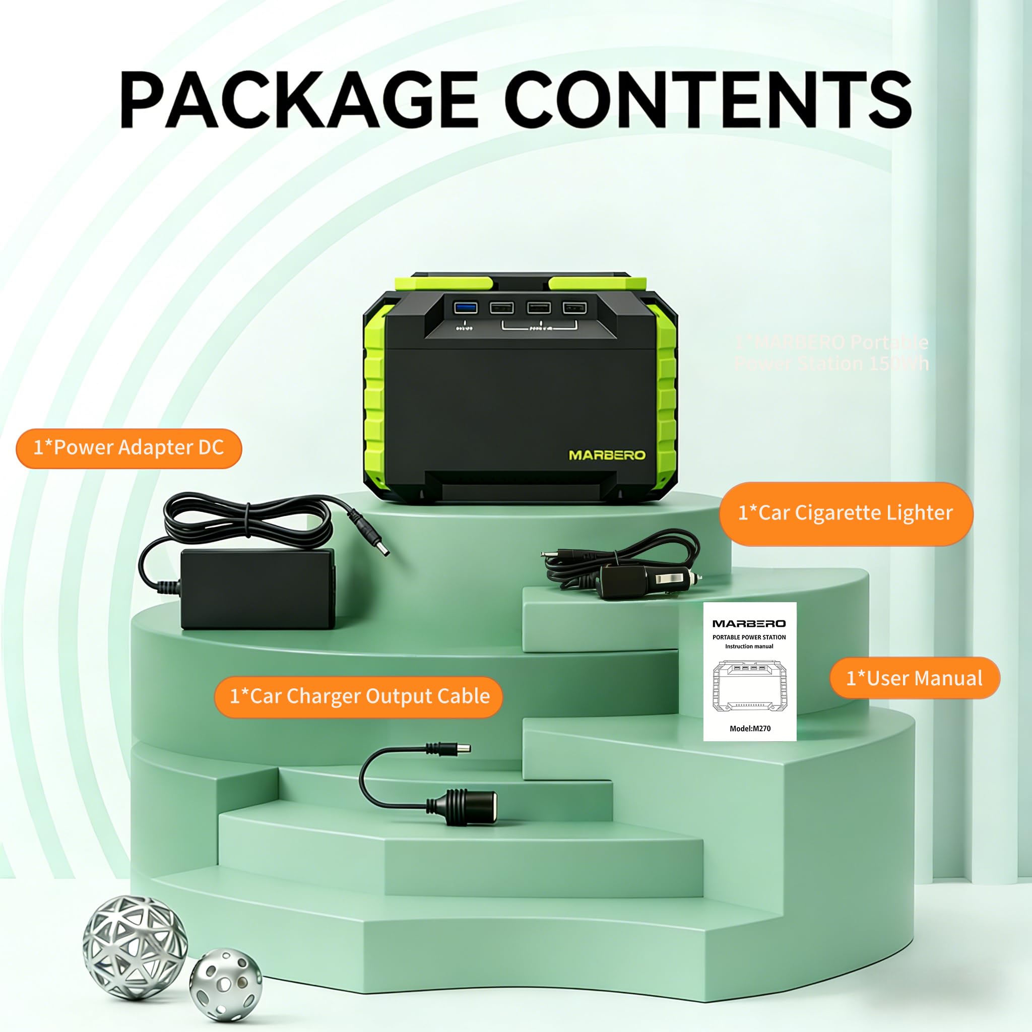 MARBERO Portable Power Station 150Wh Green with user manual