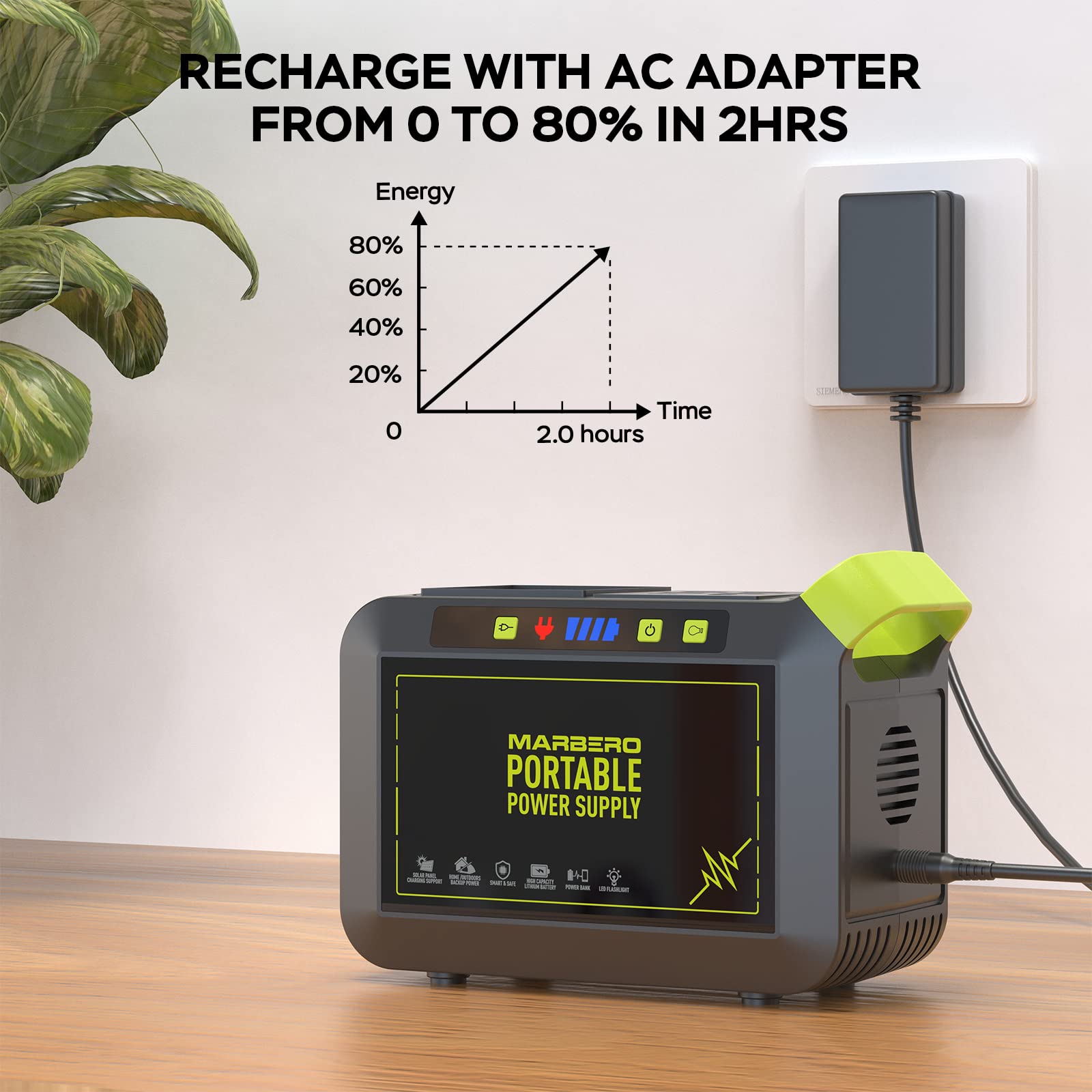 MARBERO Portable Power Station M82 showing LED lights