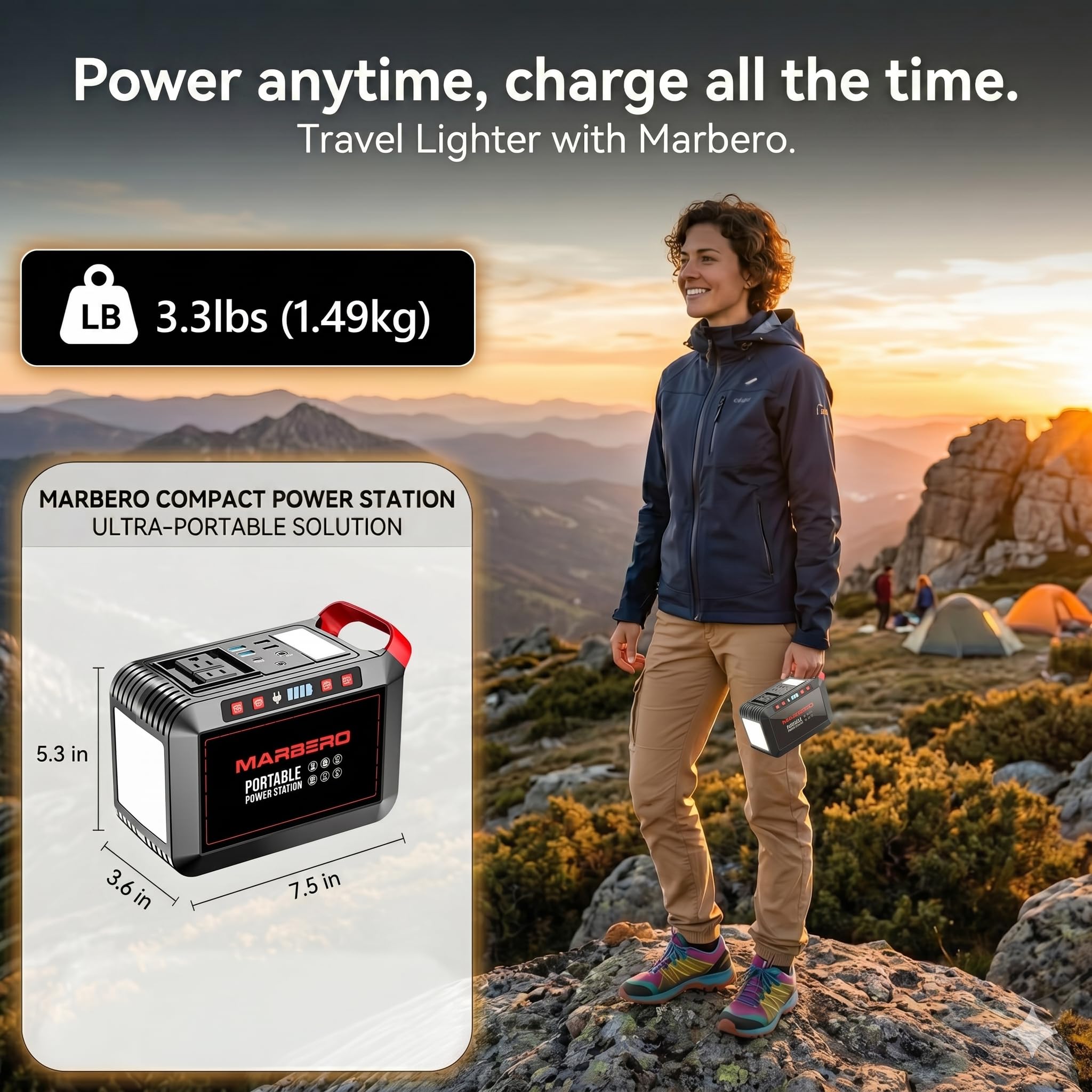 MARBERO Portable Power Station M822 in a camping setting