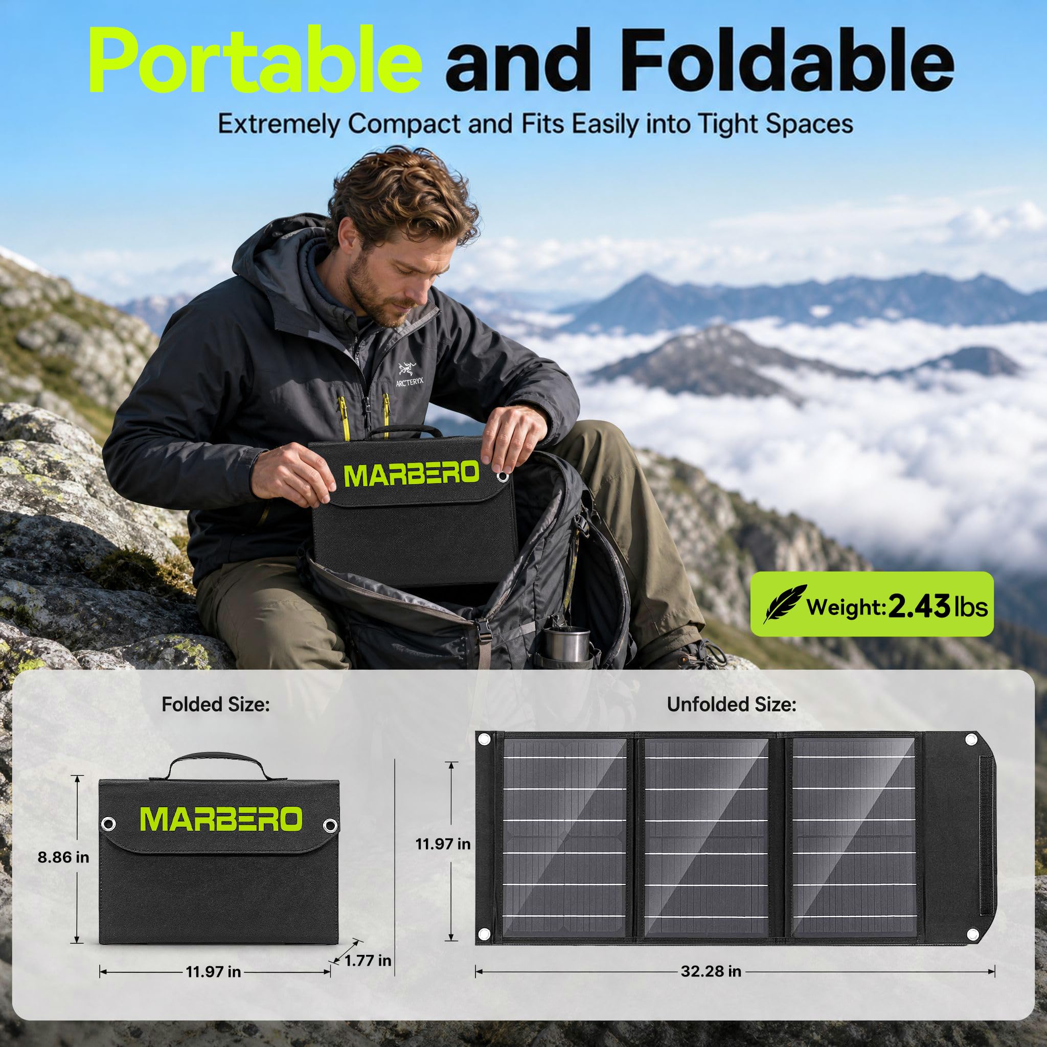 MARBERO solar panel charging a smartphone