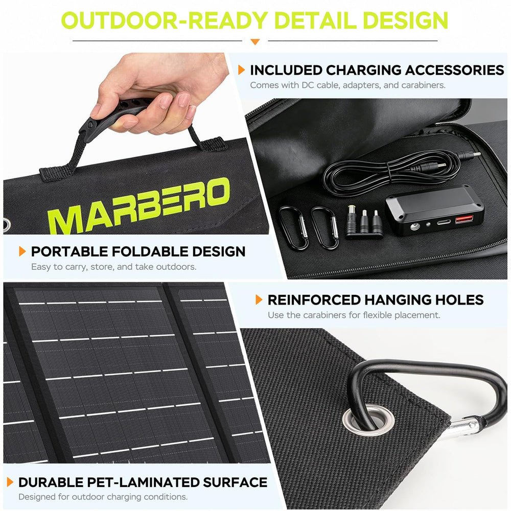 MARBERO solar panel dimensions beside a laptop