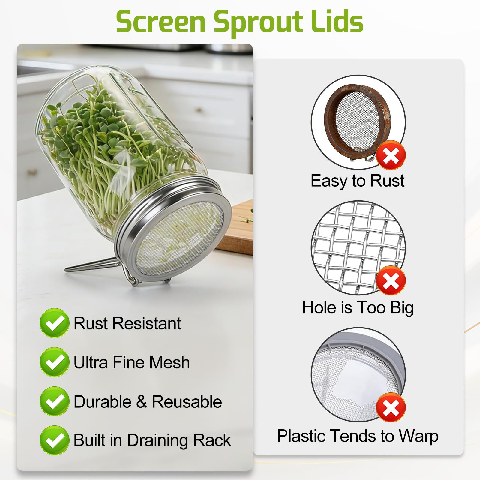 Marinix sprouting lid in use with broccoli seeds