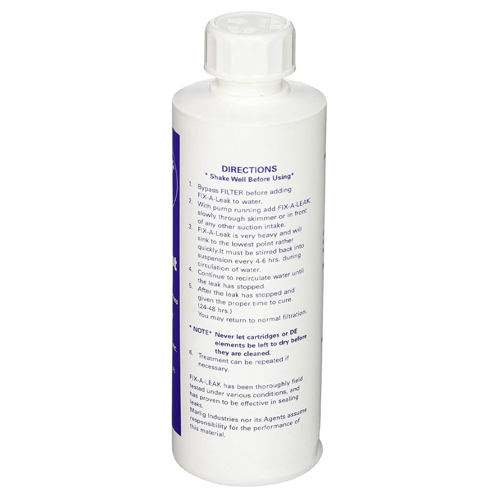 Marlig Industries Fix A Leak Pool Leak Sealer 8 oz bottle side view