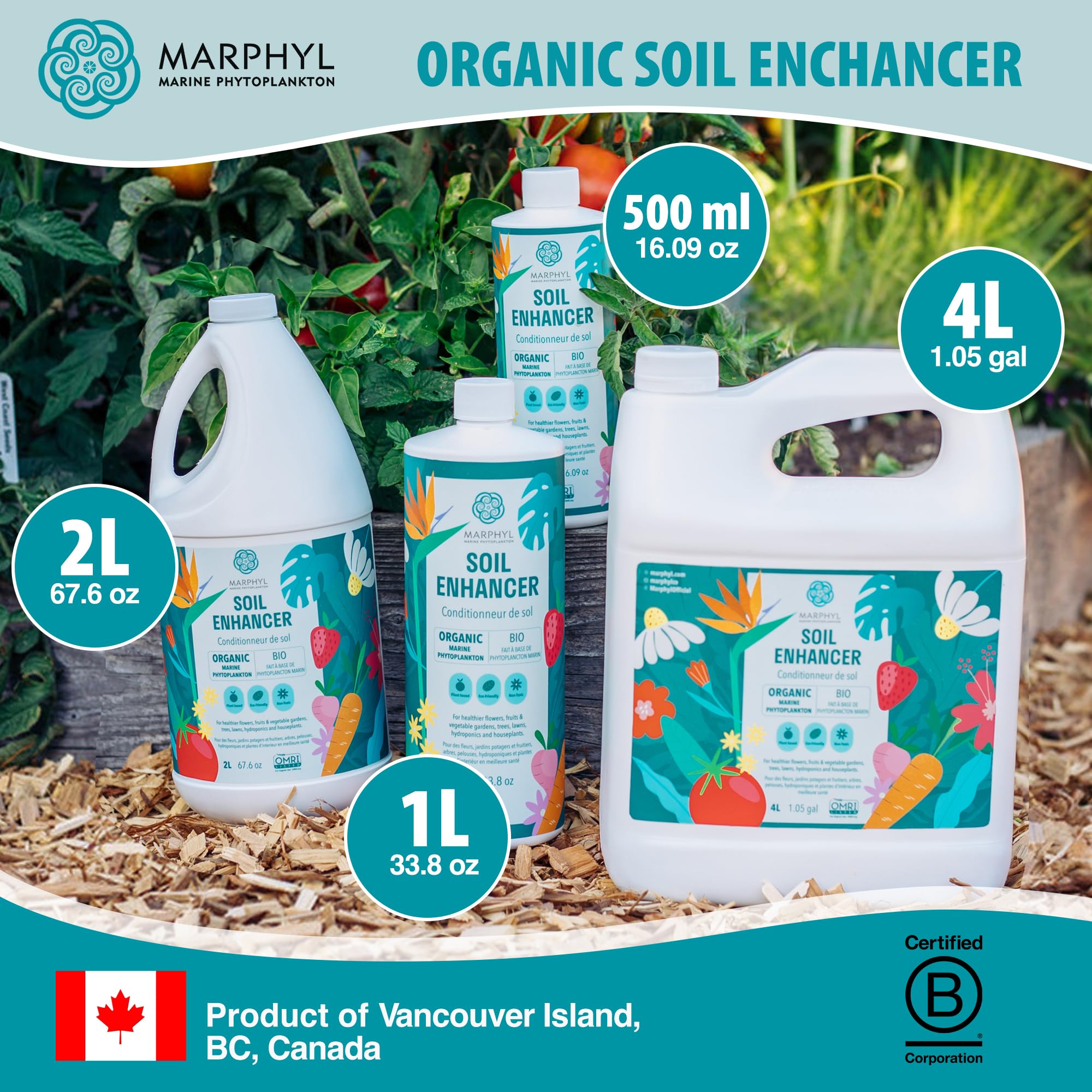MARPHYL liquid fertilizer back view showing ingredients and usage instructions