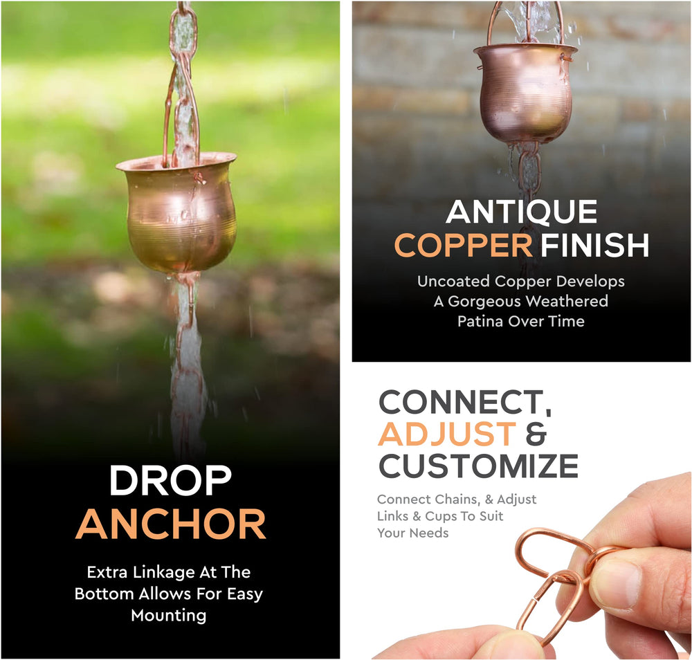 Marrgon Copper Rain Chain displaying chime sound feature