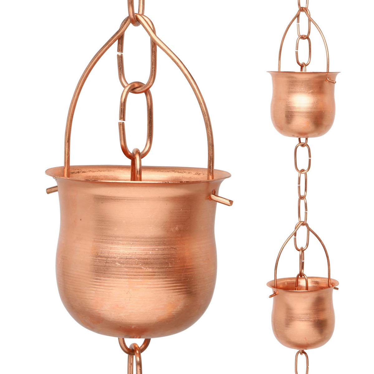 Marrgon Copper Rain Chain front view with cascading water