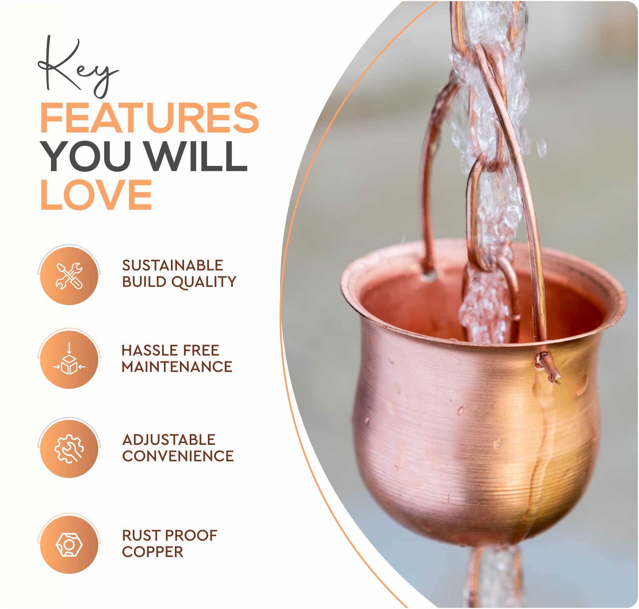 Marrgon Copper Rain Chain installation in a garden