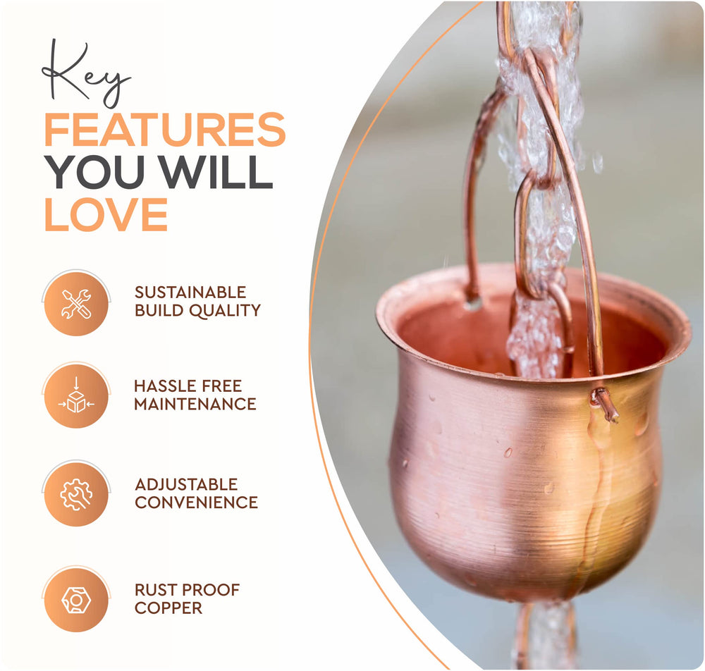 Marrgon Copper Rain Chain installation in a garden