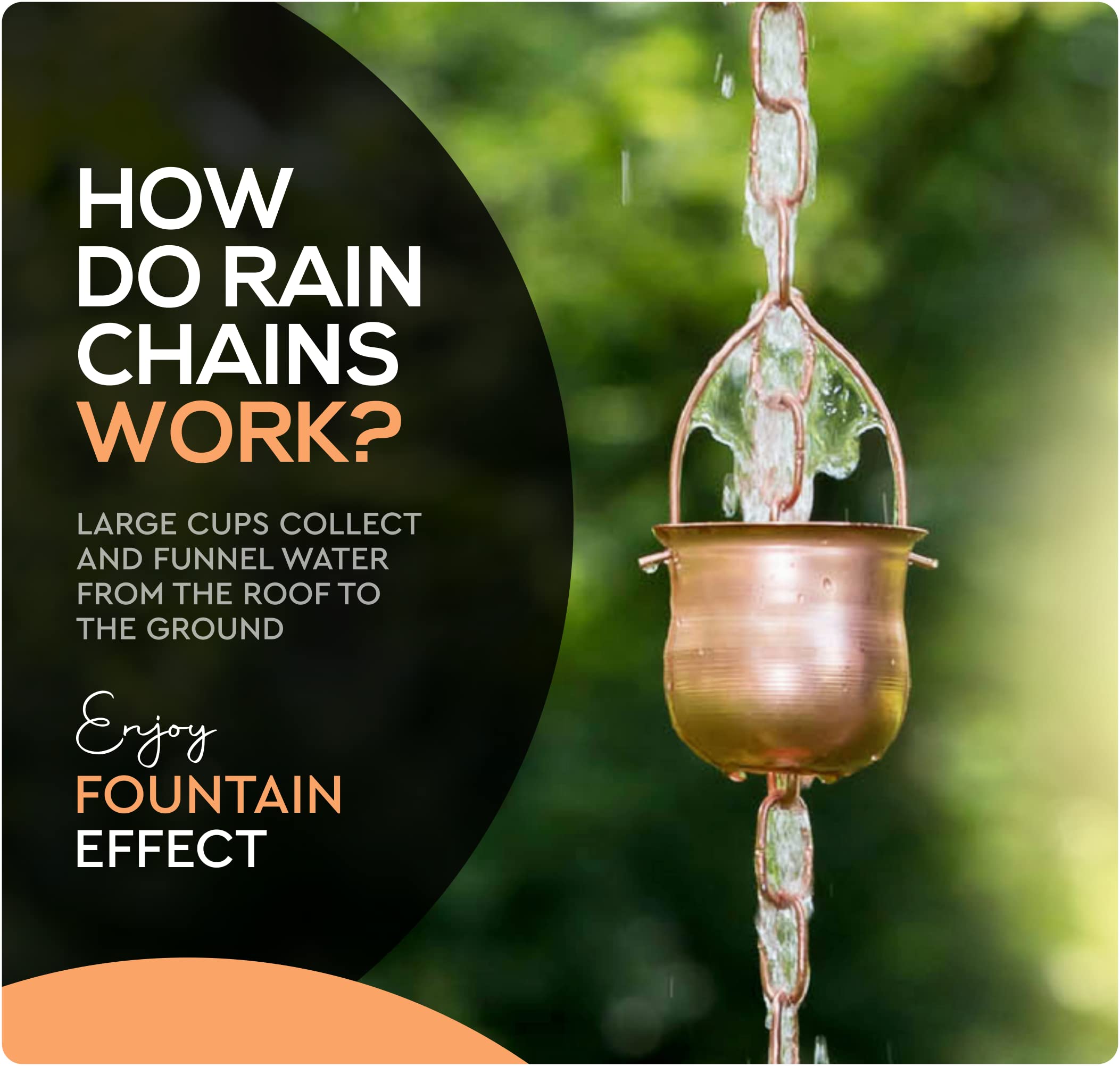 Marrgon Copper Rain Chain with multiple cup options