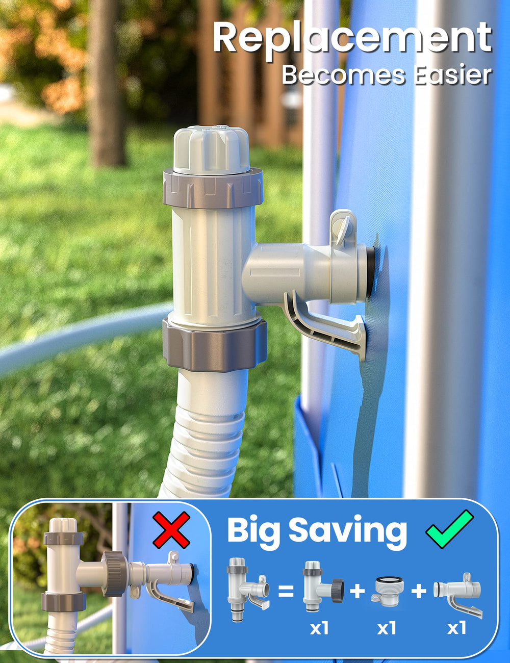 MASCARRY Pool Hose Adapter Kit in use with filtration pump