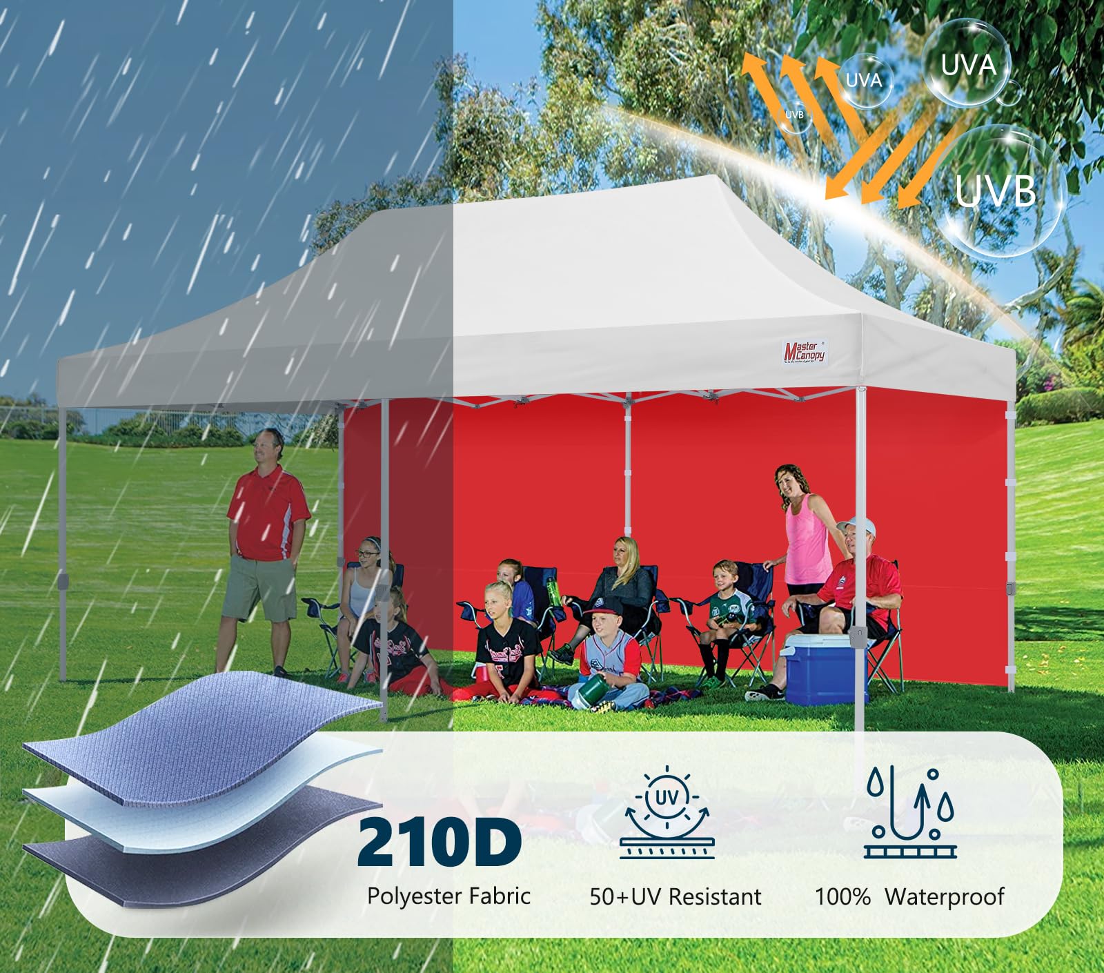 MASTERCANOPY 10x20 red sidewall attached to a canopy