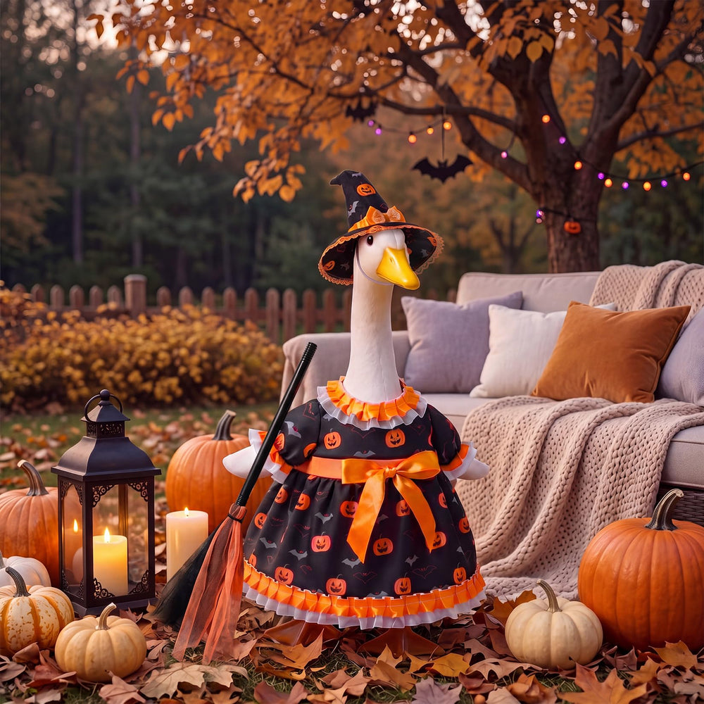 Mastom Halloween Goose Outfit displayed in a garden