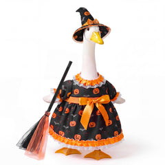 Mastom Halloween Witch Goose Outfit black dress with pumpkin and bat print